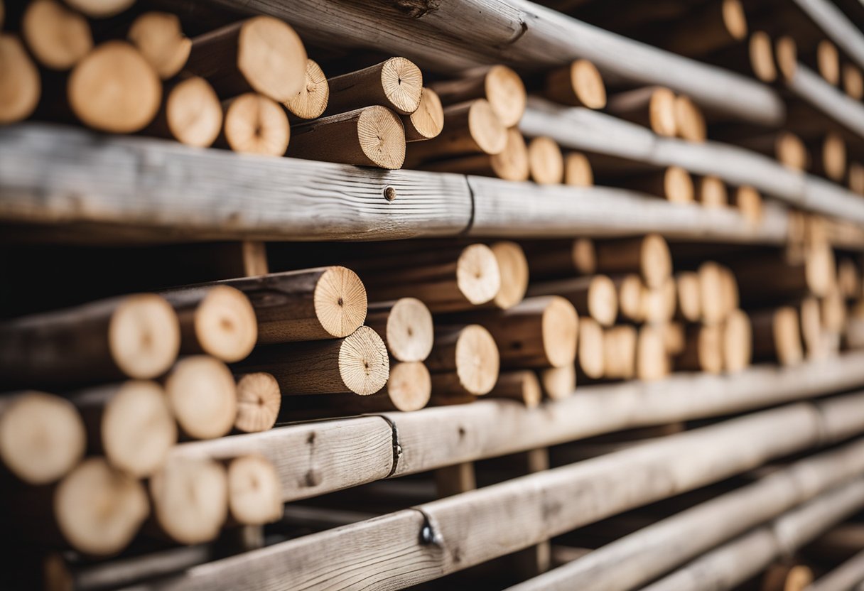 A stack of wooden fence panels and metal posts in a hardware store yard